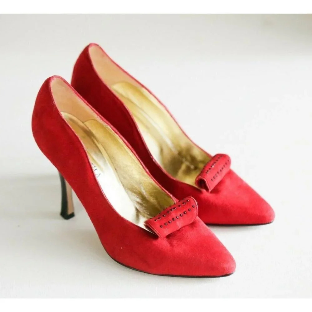 Vintage Sophia Bright Red Suede  Super Sexy High Heels 36.5